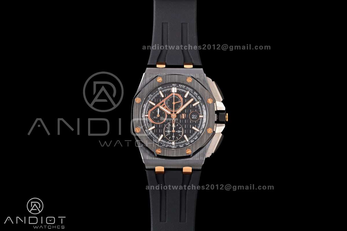 Royal Oak Offshore 44mm Black Ceramic JF 1:1 Best Edition Black/RG Dial on Rubber Strap A3126
